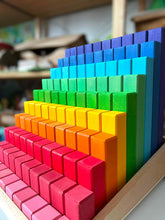 Load image into Gallery viewer, **Pre-order (Ships in 2-3 Weeks)**Building Steps Rainbow Counting Blocks – 100-Piece Wooden Prism Stair Set