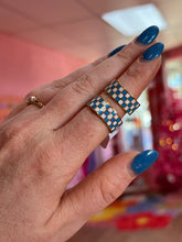 Load image into Gallery viewer, Blue &amp; White Checkered Titanium Ring