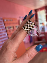 Load image into Gallery viewer, Black &amp; White checkered enamel Titanium Ring
