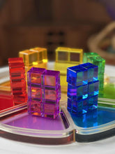 Load image into Gallery viewer, 60 Pcs Crystal Clear High Transparency Lucite Cubes Set with Wooden Tray – Rainbow or Pastel Colors
