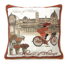 Load image into Gallery viewer, Tache Flowers of Florence Italy Skyline European Postcard Woven Tapestry Throw Pillow Cover (14003)
