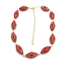 Load image into Gallery viewer, Cherry Red &amp; Gold Lame' Beaded Amelia Necklace