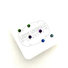 Load image into Gallery viewer, Forest Green Purple and Gray Moonglow Tiny Studs Earrings Set