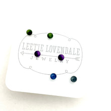 Load image into Gallery viewer, Forest Green Purple and Gray Moonglow Tiny Studs Earrings Set
