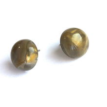 Load image into Gallery viewer, Charcoal Grey &amp; Gold Metallic Marbled Retro Button Studs