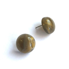 Load image into Gallery viewer, Charcoal Grey &amp; Gold Metallic Marbled Retro Button Studs
