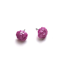 Load image into Gallery viewer, Hot PInk Pearl Rose Button Stud Earrings