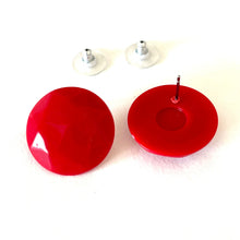 Load image into Gallery viewer, Red Faceted Trudy Lucite Button Stud Earrings