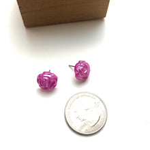 Load image into Gallery viewer, Hot PInk Pearl Rose Button Stud Earrings