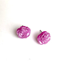 Load image into Gallery viewer, Hot PInk Pearl Rose Button Stud Earrings