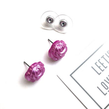 Load image into Gallery viewer, Hot PInk Pearl Rose Button Stud Earrings