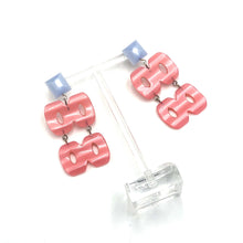 Load image into Gallery viewer, Blue &amp; Pink Hinged Moonglow Statement Earrings