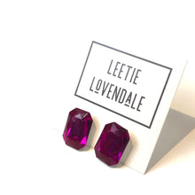 Load image into Gallery viewer, Hot Pink Faceted Rectangle Shine-On Stud Earrings