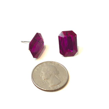 Load image into Gallery viewer, Hot Pink Faceted Rectangle Shine-On Stud Earrings