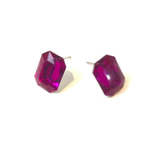 Load image into Gallery viewer, Hot Pink Faceted Rectangle Shine-On Stud Earrings