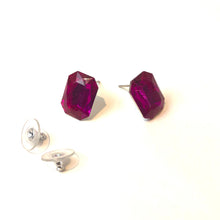 Load image into Gallery viewer, Hot Pink Faceted Rectangle Shine-On Stud Earrings