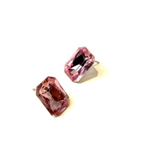 Load image into Gallery viewer, Light Pink Faceted Rectangle Shine-On Stud Earrings