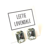 Load image into Gallery viewer, Clear Faceted Rectangle Shine-On Stud Earrings
