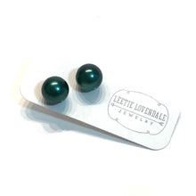 Load image into Gallery viewer, Green Black Pearl Metallic Ball Stud Earrings