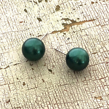 Load image into Gallery viewer, Green Black Pearl Metallic Ball Stud Earrings