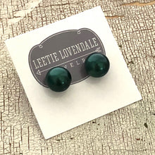 Load image into Gallery viewer, Green Black Pearl Metallic Ball Stud Earrings