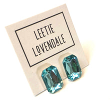 Load image into Gallery viewer, Aquamarine Faceted Rectangle Shine-On Stud Earrings