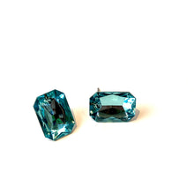Load image into Gallery viewer, Aquamarine Faceted Rectangle Shine-On Stud Earrings