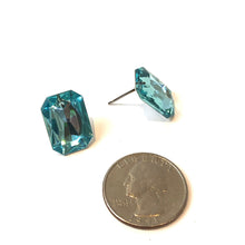 Load image into Gallery viewer, Aquamarine Faceted Rectangle Shine-On Stud Earrings