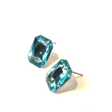 Load image into Gallery viewer, Aquamarine Faceted Rectangle Shine-On Stud Earrings