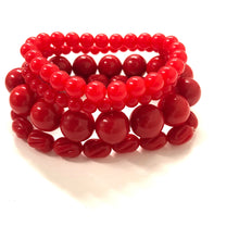 Load image into Gallery viewer, Bright Light Red Stack and Stretch Beaded Bracelets Set