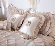 Load image into Gallery viewer, Tache Satin Ruffle Luxury Floral Champagne Beige Frosted Field Comforter Set (MZ1051)