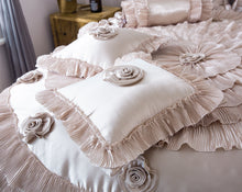 Load image into Gallery viewer, Tache Satin Ruffle Luxury Floral Champagne Beige Frosted Field Comforter Set (MZ1051)