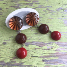 Load image into Gallery viewer, Tortoise Sunburst Carnelian &amp; Red Tri Dot Drop Earrings