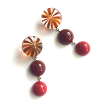 Load image into Gallery viewer, Tortoise Sunburst Carnelian &amp; Red Tri Dot Drop Earrings