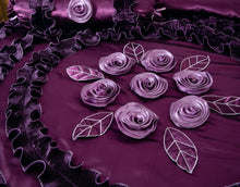 Load image into Gallery viewer, Tache Satin Ruffle Dark Purple Floral Midnight Bloom Comforter (BM-6438)