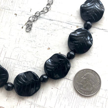 Load image into Gallery viewer, Black Carved Leaves Beaded Marco Necklace