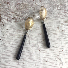 Load image into Gallery viewer, Gold Mercury &amp; Skinny Black Teardrop Earrings