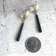 Load image into Gallery viewer, Gold Mercury &amp; Skinny Black Teardrop Earrings