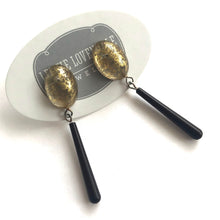 Load image into Gallery viewer, Gold Mercury &amp; Skinny Black Teardrop Earrings
