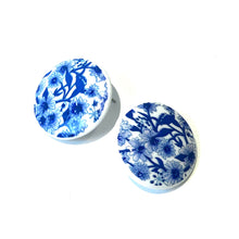 Load image into Gallery viewer, Cobalt Floral Retro Button Stud Earrings