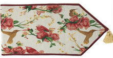Load image into Gallery viewer, Tache Floral Red Roses Hummingbirds Ivory Woven Tapestry Table Runner (18109)