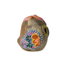 Load image into Gallery viewer, Hand-Painted Wooden Owl Figurine - Yellow Eyes &amp; Pink Accents