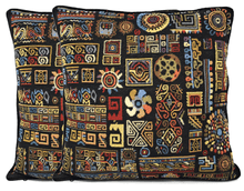 Load image into Gallery viewer, DaDa Bedding Ethnic Ornaments Geometric Black Tapestry Throw Pillow Covers 16" (18118)