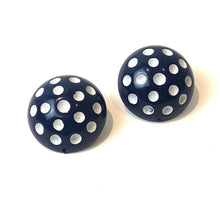 Load image into Gallery viewer, Navy Blue and White Polka Dot Retro Stud Earrings
