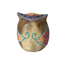 Load image into Gallery viewer, Hand-Painted Wooden Owl Figurine - Blue &amp; Pink Floral Accents