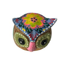 Load image into Gallery viewer, Hand-Painted Wooden Owl Figurine - Blue &amp; Pink Floral Accents