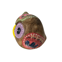 Load image into Gallery viewer, Hand-Painted Wooden Owl Figurine - Purple Eyes &amp; Yellow Beak