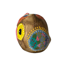 Load image into Gallery viewer, Hand-Painted Wooden Owl Figurine - Yellow &amp; Red Floral Design