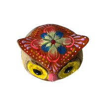 Load image into Gallery viewer, Hand-Painted Wooden Owl Figurine - Yellow &amp; Red Floral Design