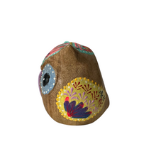 Load image into Gallery viewer, Hand-Painted Wooden Owl Figurine - Blue Floral &amp; Rustic Finish